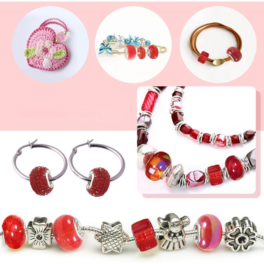 12/25/50pcs Assorted Resin European Beads Large Hole Lampwork Spacer Beads Rhinestone Craft Beads for DIY Charms Bracelet Jewelry Making