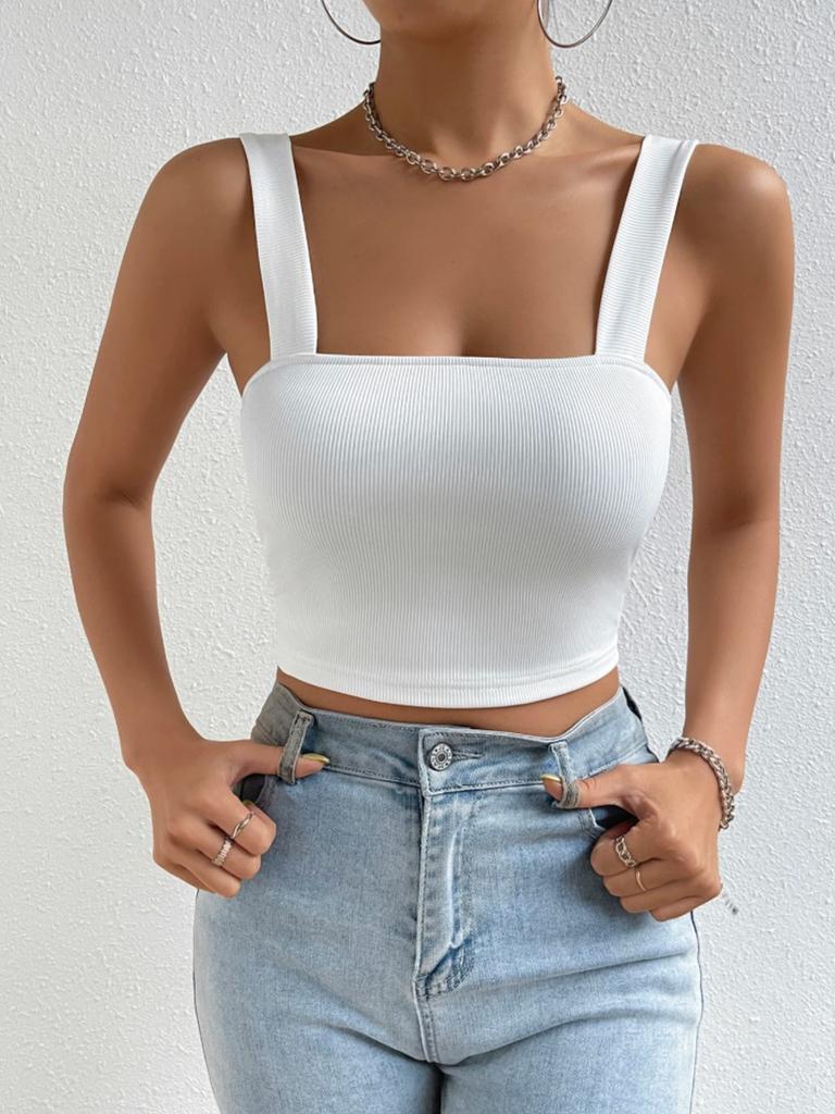 Square Neck Knit Tank Top Crop Tops Women Summer Camis Solid Color Camisole Fashion SportsTube Female Sleeveless Cropped Y2K Girl Clothes