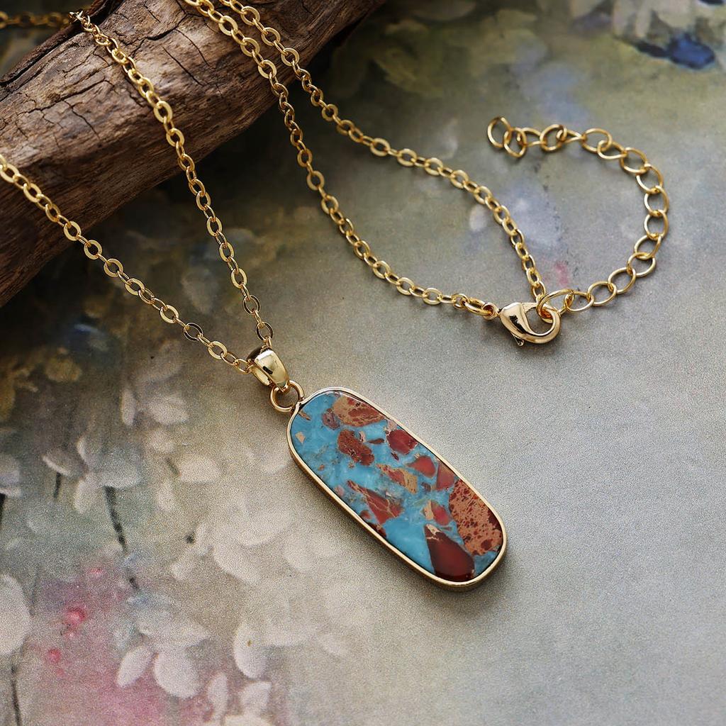 Luxury high quality simple natural stone fashion French light luxury geometric pendant copper plated real gold necklace, hot jewelry