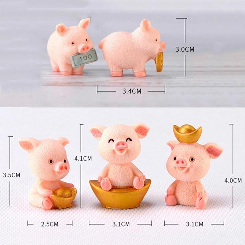5 PCS Micro Pig Family Figurine Resin Ornaments Miniature Model Mini Animal Statue Bonsai Decoration Garden Home Decorative