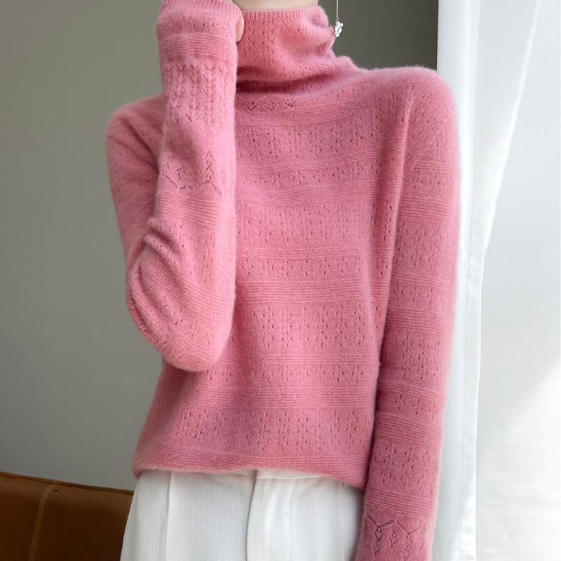 For Autumn and Winter Piled Turtleneck Sweaters Trendy Cut-out Knitted Sweaters for Women and Solid-color Casual Pullovers