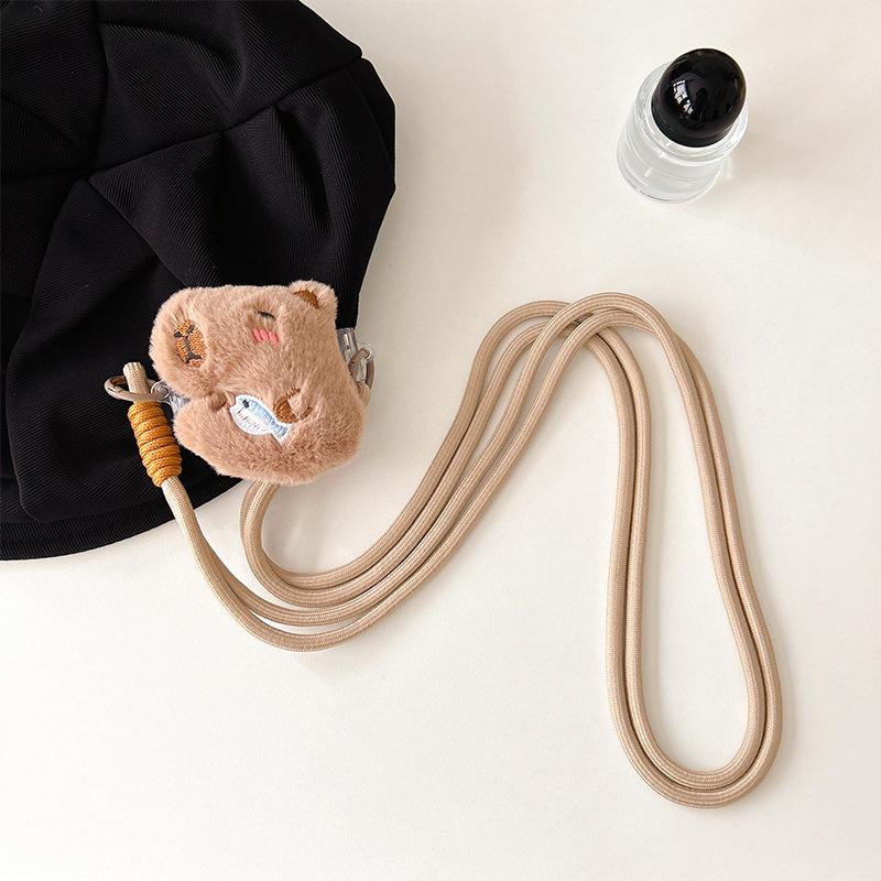 Plush Cartoon Puppy Capybara Mobile Phone Back Clip Women'S Cute Adjustable Retractable Messenger Rope Strap