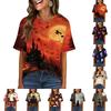 Women's Casual Halloween Pullover Top Short Sleeve Round Neck Pocket T-Shirt Halloween Print Casual Fit Lightweight