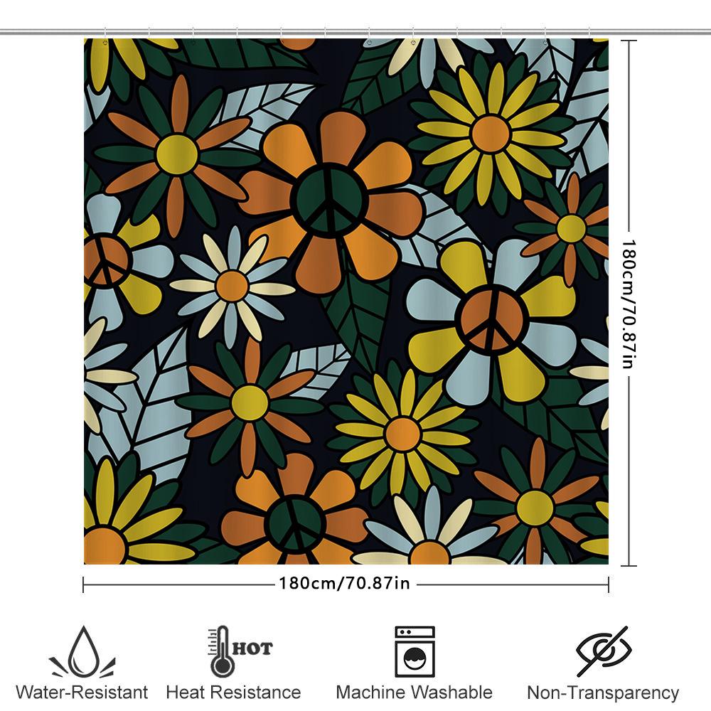 Floral Shower Curtain Decorative Bath Mat Set Waterproof Bathroom Accessories Retro Style Modern Flower Print Shower Panels