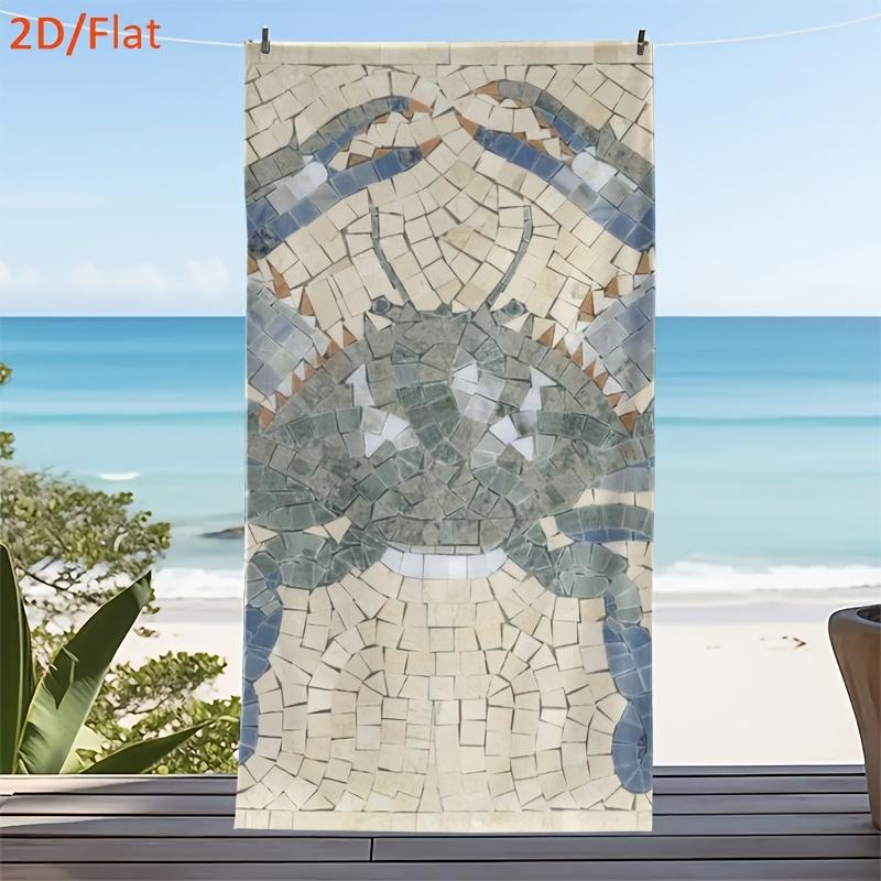 

Vintage Mosaic Crab Beach Towel, Mosaic Art Print Bath Towel, Coastal Summer Essential for Beach & Pool 1pcs W30*H60(CM)