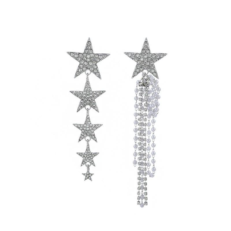 Elegant Five-Pointed Star Tassel Earrings In 925 Silver - Shiny Japanese Korean Fashion Style
