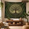 2D Flat, 1pc QD_VIVIOS Extra Large Green Tree of Life Tapestry - Boho Botanical Wall Hanging with Horizontal Mandala, Large Horizontal Bohemian Wall A