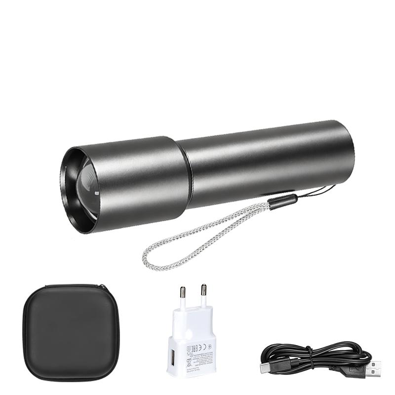 Mini Telescopic Zoom Flashlight 3 Light Mode Torch Powerful USB Rechargable Aluminum Alloy Torch Outdoor Portable Camping Lamp