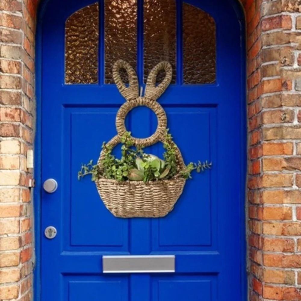Hand Woven Bunny Flower Basket Handmade Easter Wall Pocket Easter Bunny Basket Spring Decor