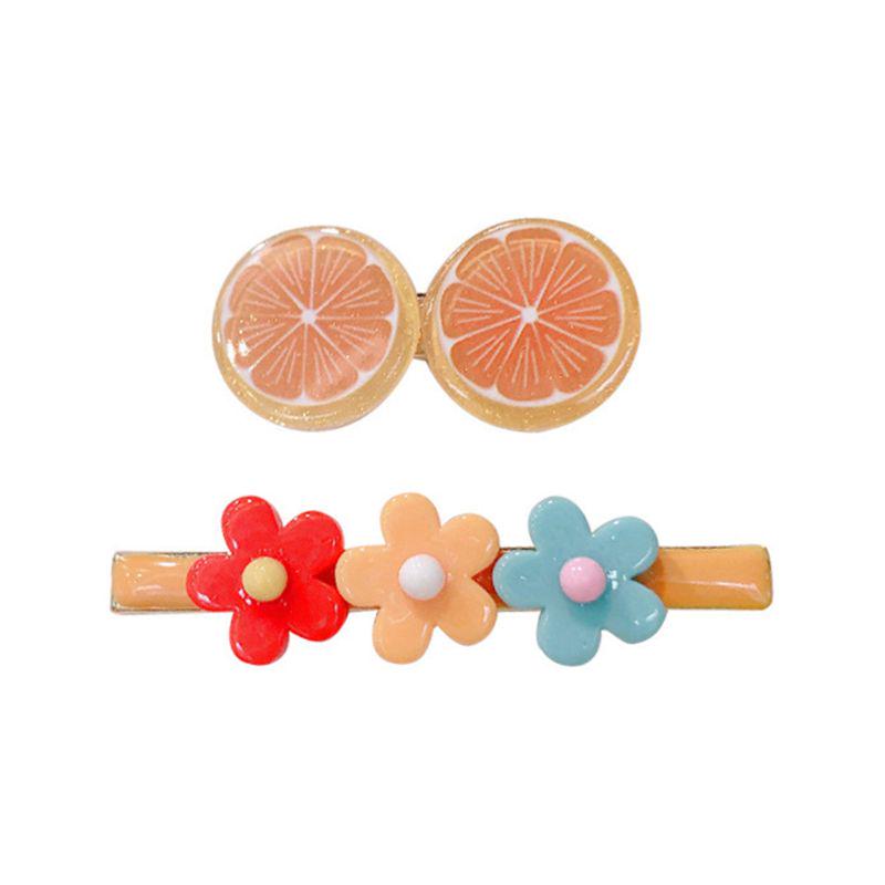 2Pcs Cartoon Fruit Flower Hair Clips Oil Drip Shiny Candy Color Duckbill Hairpin