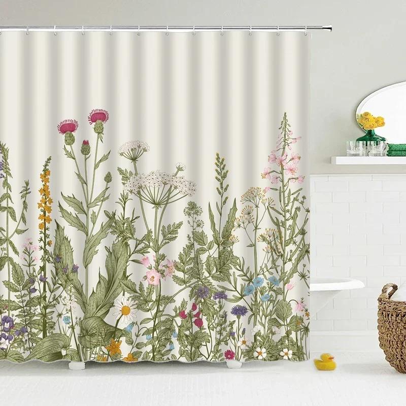 3D Printed Green Tropical Plants Shower Curtains Bathroom Waterproof Polyester Leaves Bath Curtain Shower Curtain Bath Screen