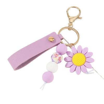 1Pcs Personalized Silicone Beads Sunflower Keychain Bag Pu Leather Gift For Men Women Pendant Key Chain