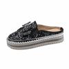 Large Size Casual Single Shoes Women's Spring New Flat Bottom Thick Bottom Round Head Bow Sequined Half Slippers Women
