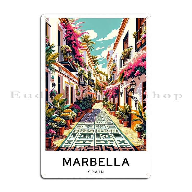 Marbella Spain Digital Art Poster Metal Sign Plates Garage Pub Customized Garage Tin Sign Poster