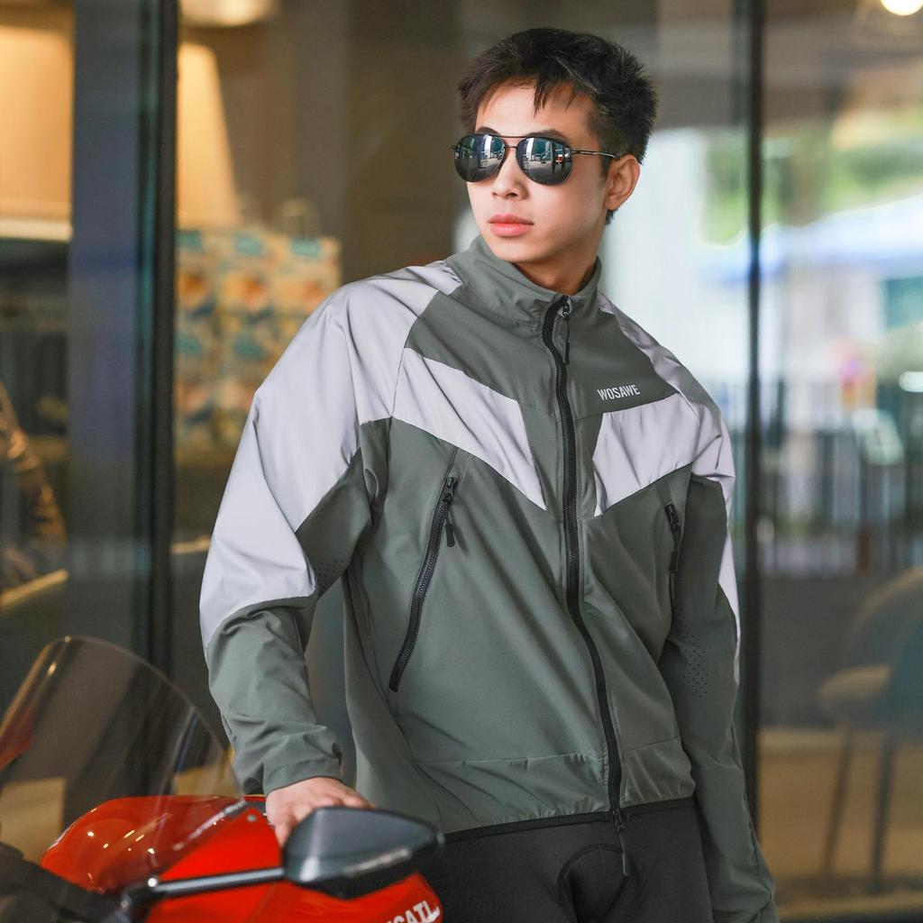 WOSAWE Men Women Mountain Bike Motorcycle Night Riding Multi-Pocket Windproof Waterproof Breathable Reflective Riding Jacket