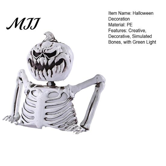 Halloween Party Decor Skeleton Decoration with Green Light, Haunted House Yard Art Decor, Creepy Ornament Night Terror Prop for Garden Indoor