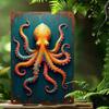 1 Stück Retro-Oktopus-Wanddekoration aus Metall - hellgrüne und rustikale Aluminium-Dekorplatte, geeignet für den Innenbereich