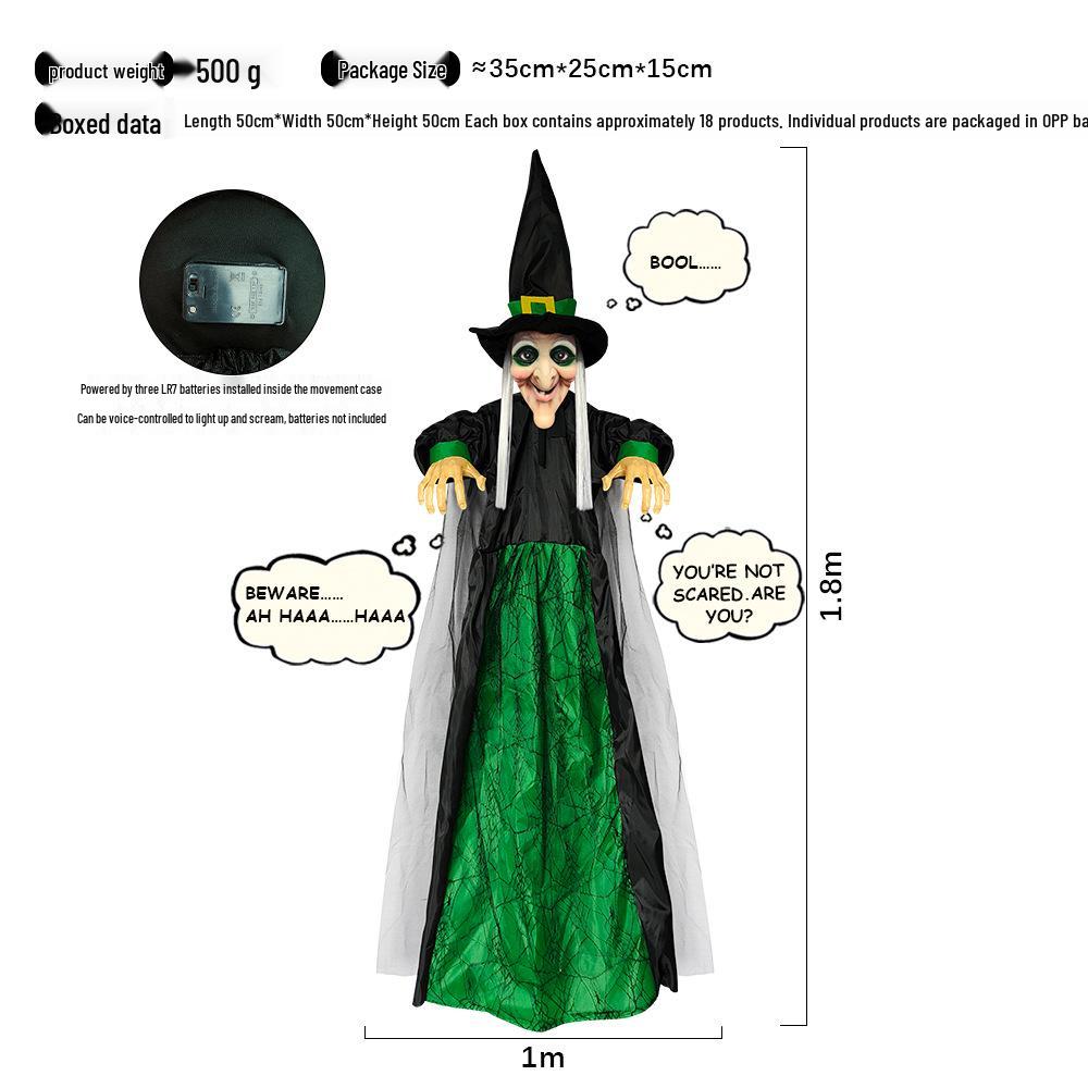 Lila Geräuschaktivierter leuchtender schreiender Hexenanhänger für Halloween-Spukhaus-Dekoration