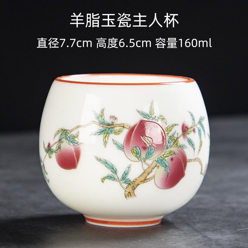 Yangzhi Jade Porcelain Shadow Green Small Tea Canister Hand-painted Landscape Non-spill Cup Kung Fu Tea Set Tea Cup