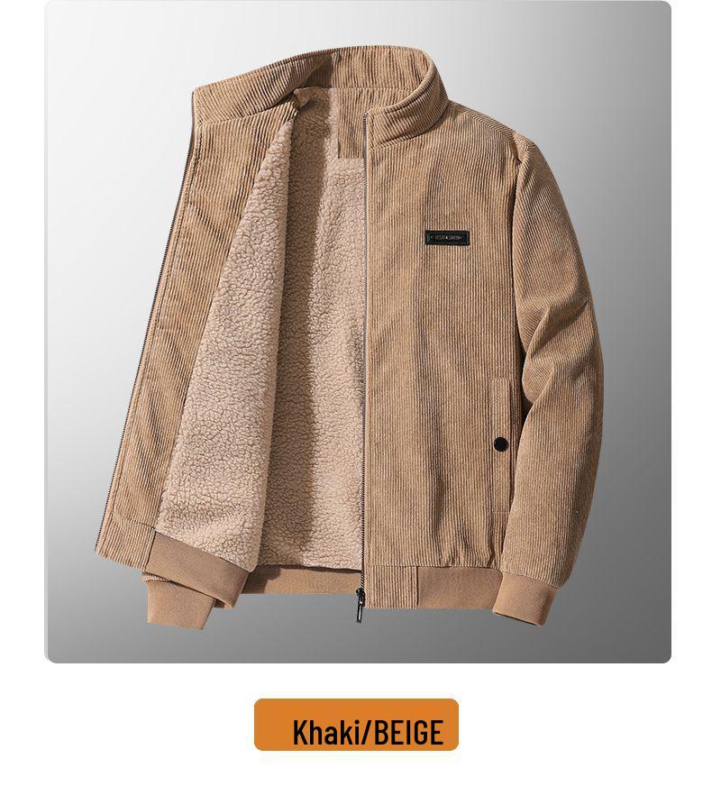 Men's High-End Fleece-Lined Corduroy Jacket - Loose, Casual, Warm Outerwear for Autumn and Winter.