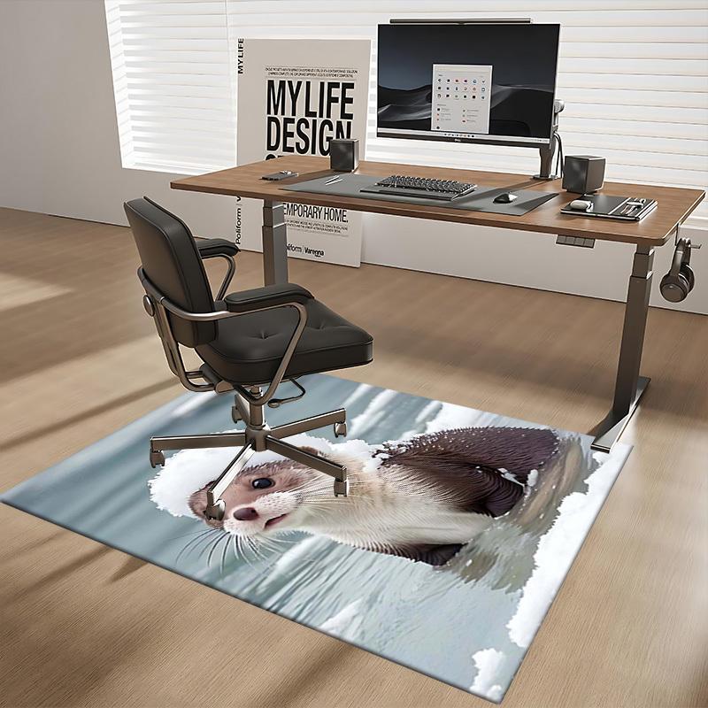 1pc Otter Snow Hat Chair Mat - Anime Cartoon Design, Winter Wonderland Office Gift, Non-Slip Carpet for Home Decor, Suitable for All Seasons.C034