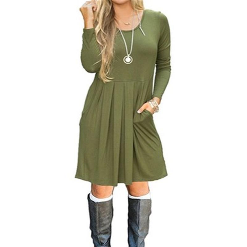 Women's Casual Swing T Shirt Dress Long Sleeve Pocket Loose Tunic For Effortless Style
