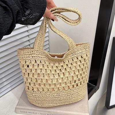Large Capacity Straw Woven Tote Bag New Straw Bag Handmade Hollow Woven Bag Shoulder Fashion Tote Bag Vacation Beach Bag Women