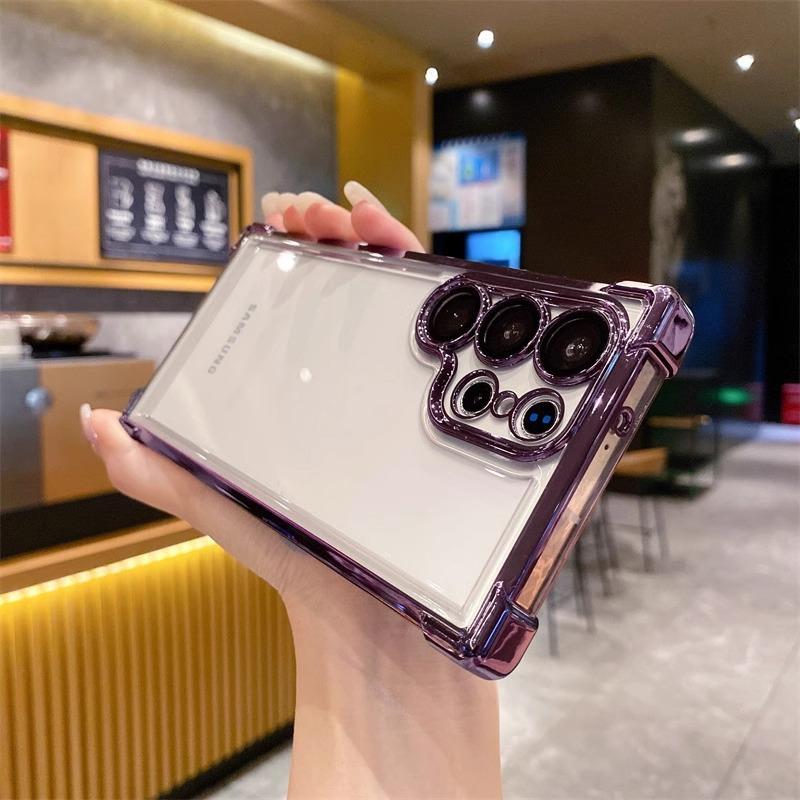 

Applicable to Samsung S25ultra mobile phone case electroplated four-corner airbag S24 gradual change glitter S22 all-inclusive lens anti-drop A15 фіолетовий