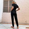 Tie-in High-waisted Solid Color Jumpsuit Jogger Pants High Waist Fitted Waist Jumpsuit Female
