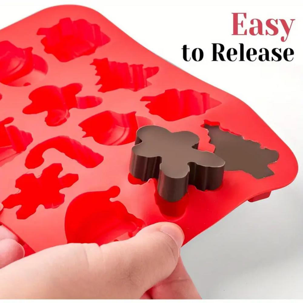 Formas de silicone para chocolate de Natal, formas para assar doces, bengalas de doce floco de neve 3D, bonecos de neve, árvores de Natal, homens de gengibre, San