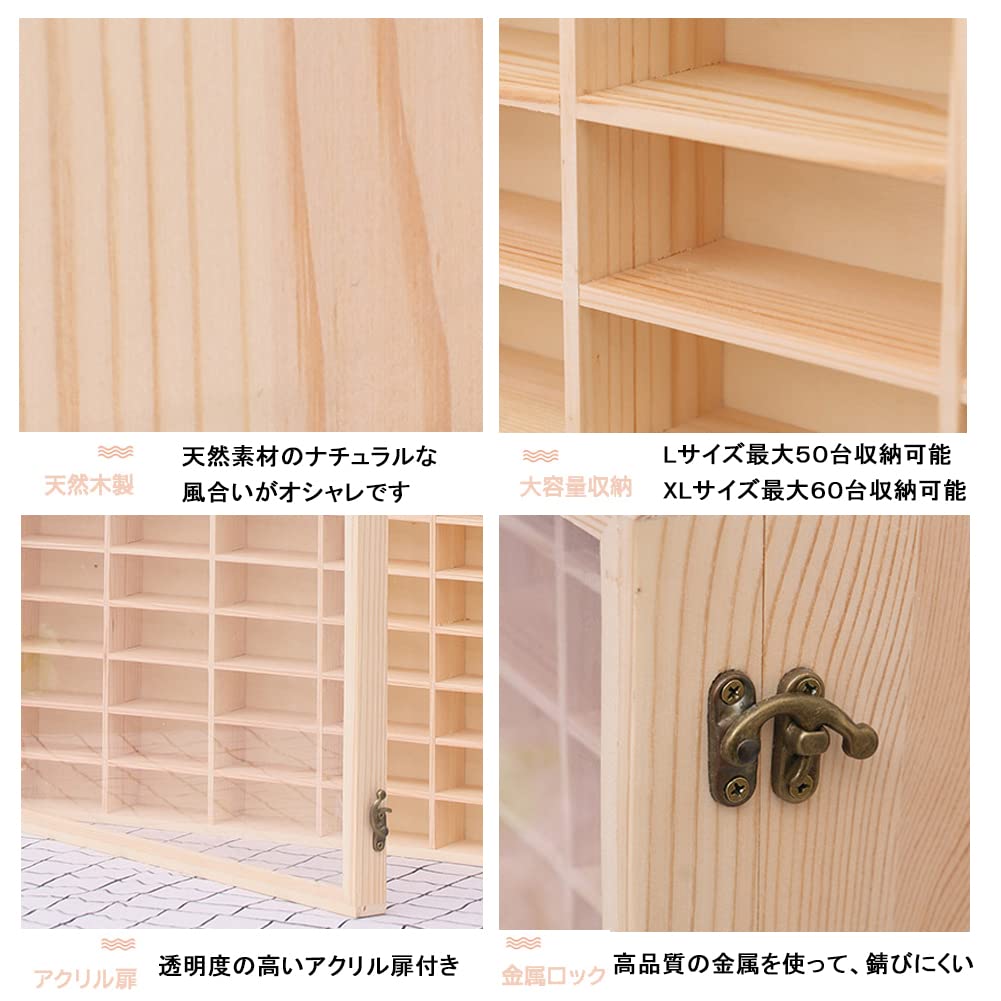 Jumei Mini Car Wooden with Clear Acrylic 5x10 Holds Up To 50 Mini Cars Case, Door, Wall-Mounted, Grids,