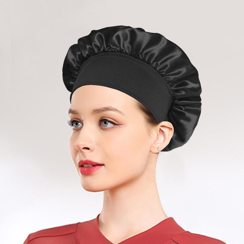 Satin Sleep Bonnet 2Pcs Soft Stretch Wide Elastic Band Breathable Hair Care Headscarf for Home Night Sleeping