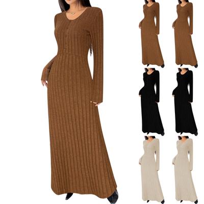 Women's Fashionable V-Neck Single- Long Dress
