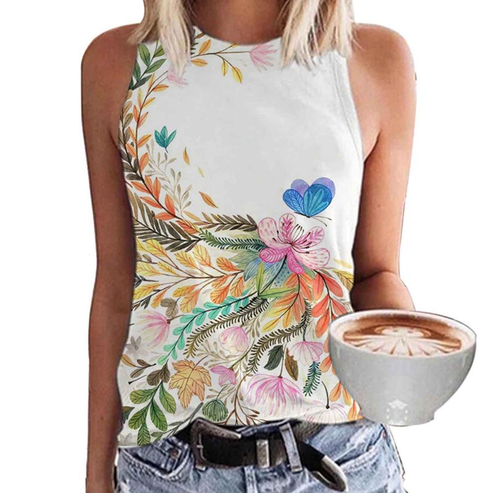 Summer Colorful Butterfly Floral 3D Print Tank Tops Women Streetwear Y2k Oversized Vest Off Shoulder Sleeveless Woman Camisole
