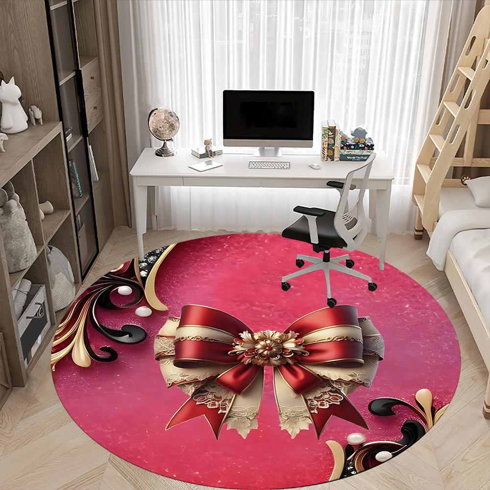 1pc Bow Decorative Chair Carpet for Office, Indoor Non Slip Washable Polyester Fiber Carpet,