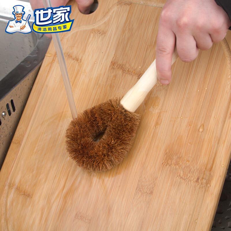 Natural Coconut Palm Long Handle Pot Scrub Brush - 2 Pack