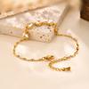 Fashion 18K Gold Stainless Steel Lip Chain 5 Zircon Heart Bracelet Ladies 2565
