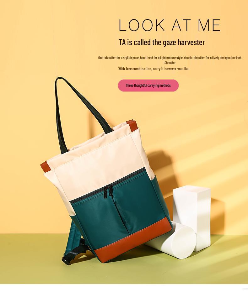 Multifunktionell Nylon Studentryggsäck med Färgblockdesign