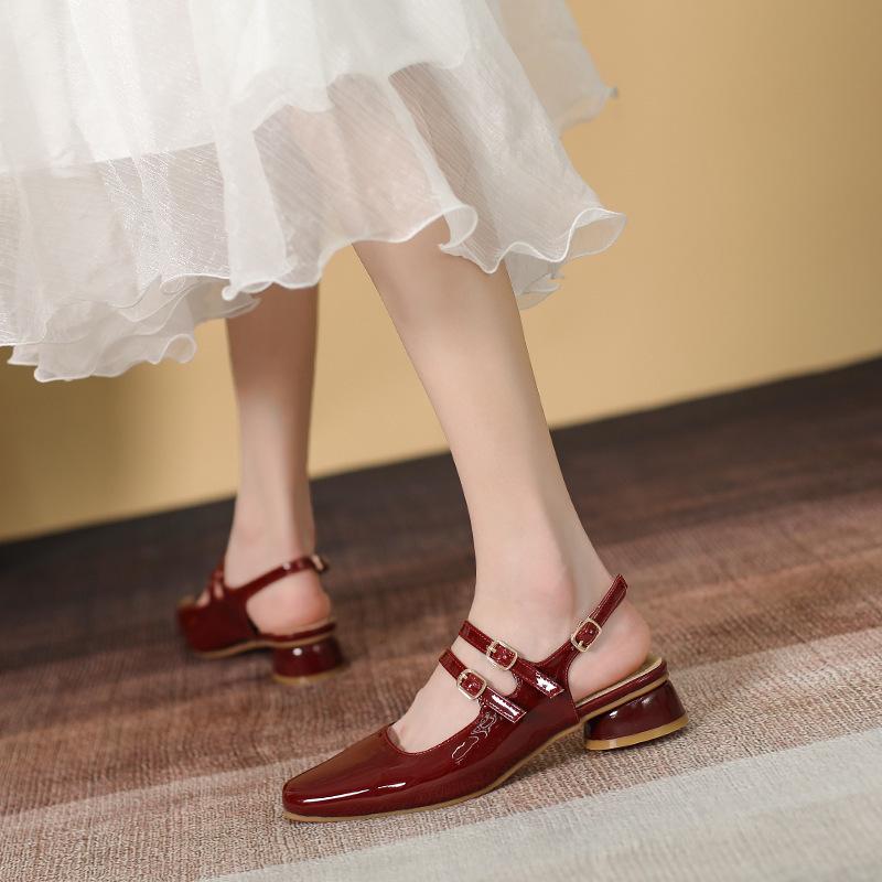 Yuexinwang leather flat for Huizhou women's shoes heels cool slippers high heels summer versatile new empty sandals women