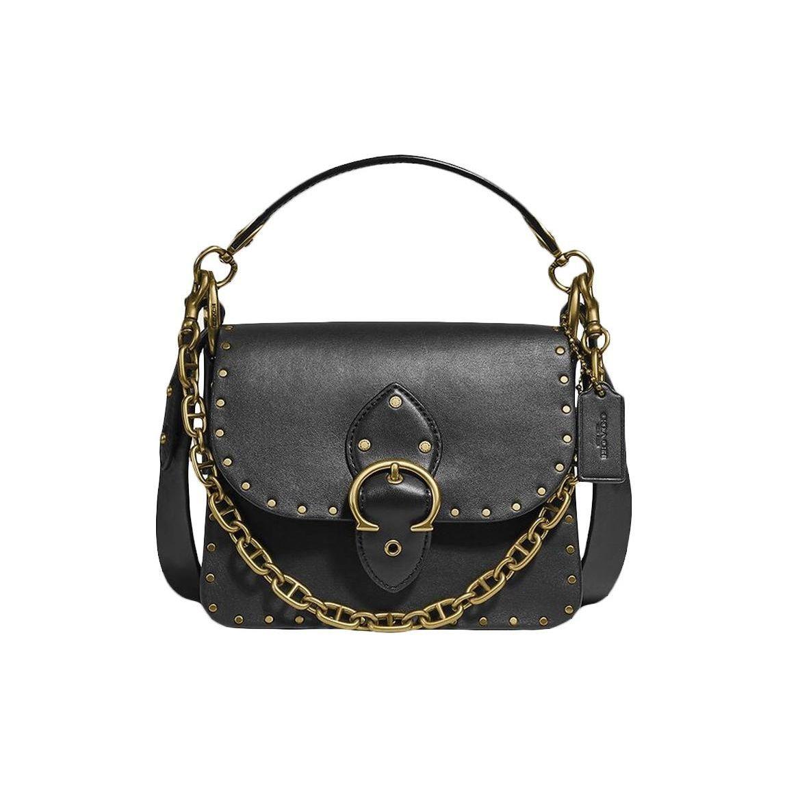 

Coach Beat 18 Studded Chain Leather Small Square Bag Women handbags Black 4600-B4BK Basic Set (Bag+Dust Bag)