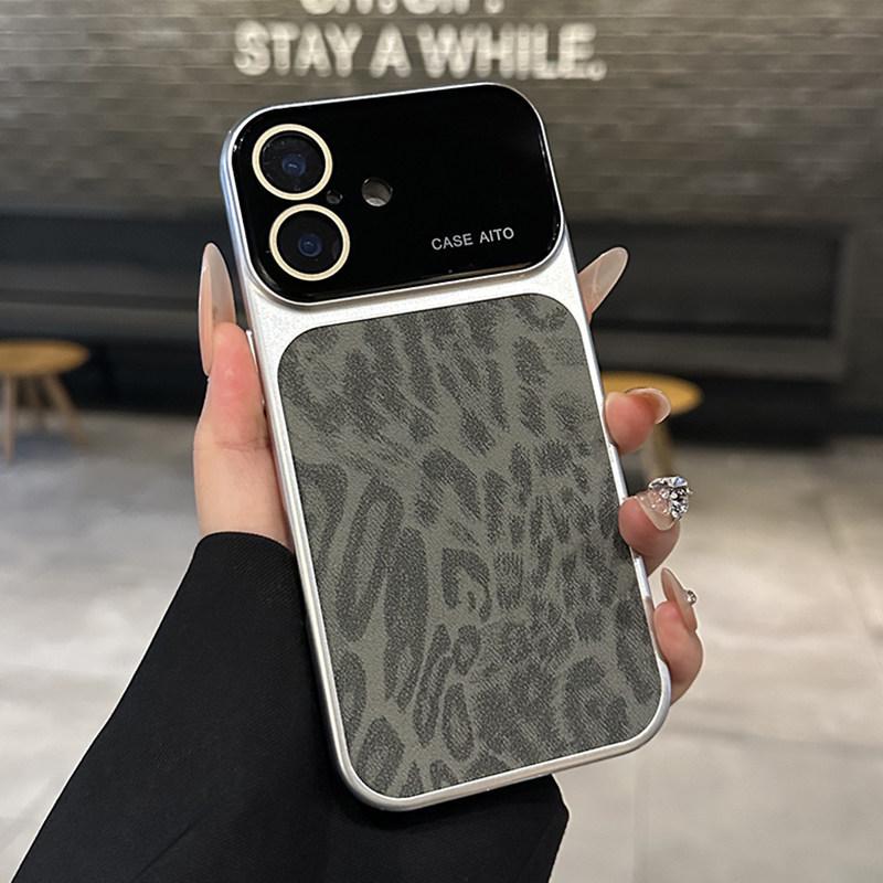 Leopard Print Leather Phone Case with Full Lens Protection for iPhone 17 Pro Max 14
