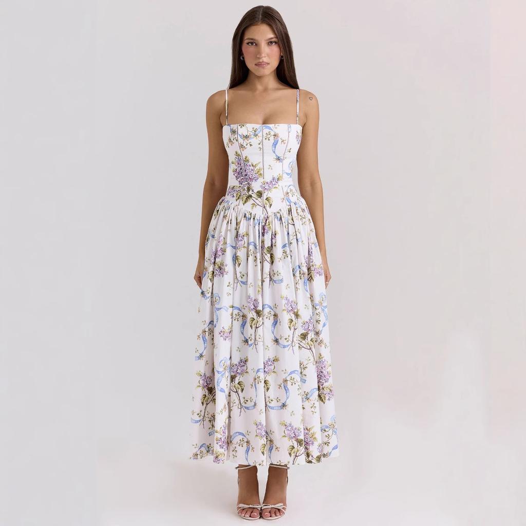Temperament Elegant Gentle Wind Thin Floral Suspender Dress Fairy
