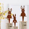 Rusty Bunny Silhouette Yard Art 3X Outdoor Happy Easter Rabbit Yard Sign Iron Animal Ground Inserts Outdoor Animal Stake For
