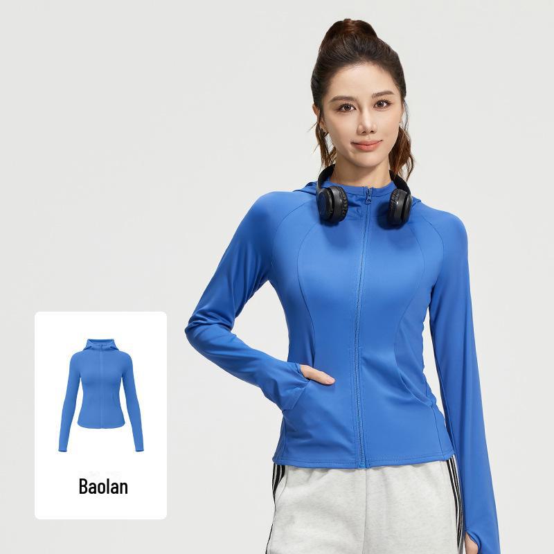 Juyitang Women's Slim Fit Hooded Sports Jacket with Pockets - New Style, Breathable & High Elastic