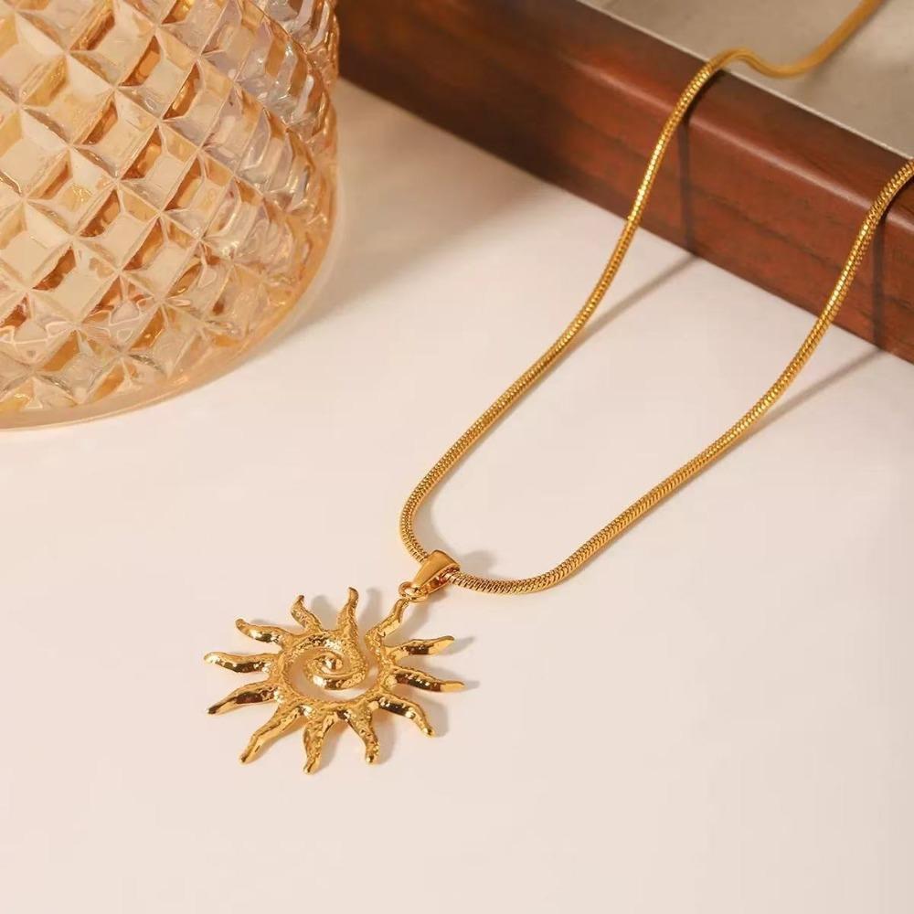 Stainless Steel Sun Pendant Necklace Gold Color Sweater Chain Stainless Steel Necklace  Daily Wear