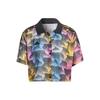 Tiro Print Mesh Collar Button-Down Short Sleeve Shirt Women Tops Multicolor IQ4815
