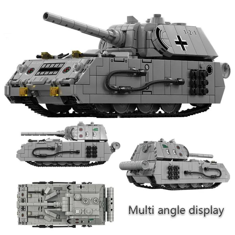 2024 WW2 Germany Military Tank Building Block Set Panzer VIII Maus Super Heavy Tank Scale Model Elephant Tank Destroyer Block Bricks Toy Gift Presents