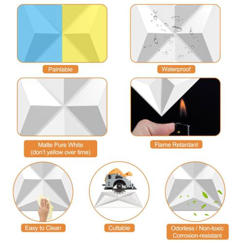 TroyStudio Acoustic Sound Diffuser Panels, 12 X 12 X 1 Inch, 8-Piece PVC Plastic Wall Panels, Recording Studio Acoustic Treatment Diffusion Panels, 3D