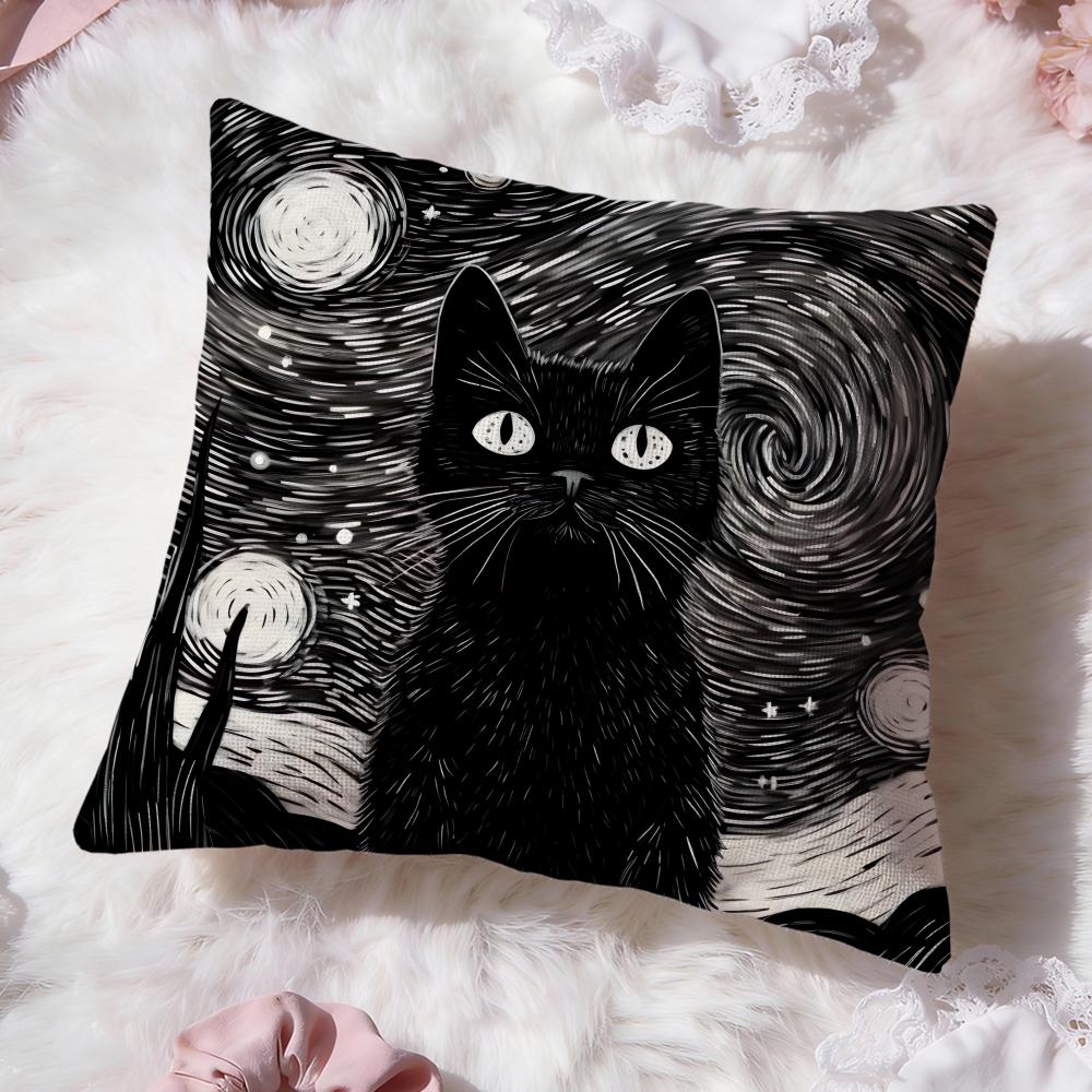 Cute Black Cat Cushion Cover Premium Comfort Reversible Pillow Cove -Two In One Design for Any Room & Car Interior