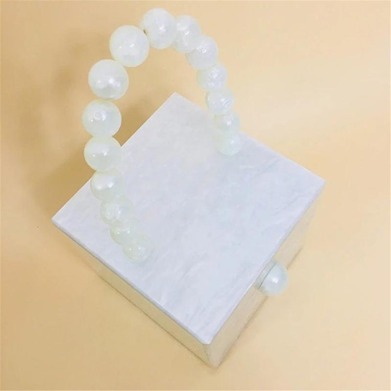 Luxury Brand Women Wallet Solid Pearl White Acrylic Evening Bag Beaded Square Handbag With Top Handle Bags Designer Clutch Purse